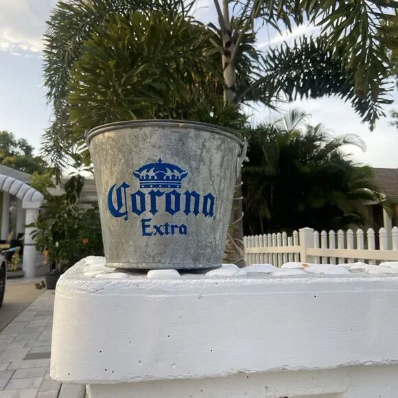 Corona Extra Beer Ice Bucket 5 Qt. Galvanized Metal Party Bucket Vintage