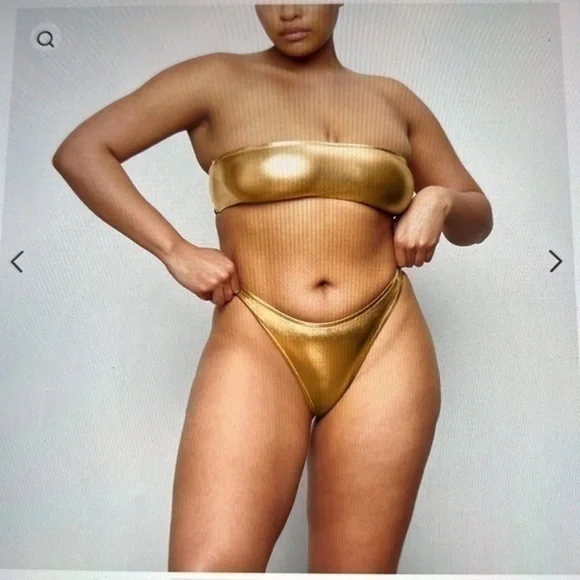 Skims Metallic Swim Dipped Mid Waist Bottoms