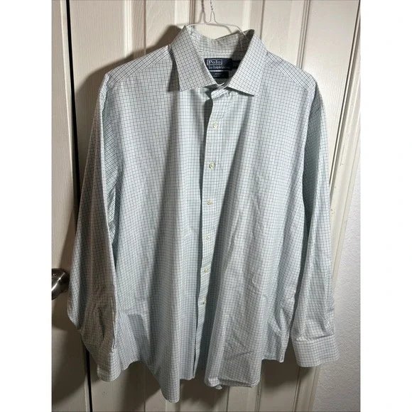 Polo Ralph Lauren Plaid Button Down Shirt Mens 18 34/35‎ Blue Pony Long Sleeve