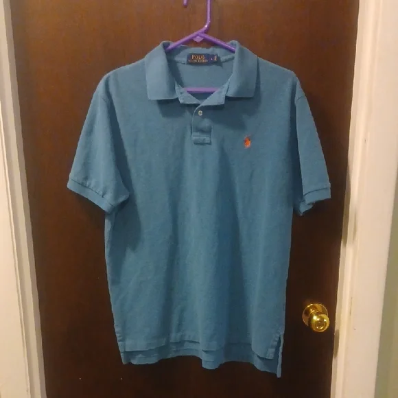 Ralph Lauren Polo Short-Sleeve Polo in Teal Blue with Orange Pony. Size Large