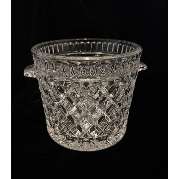 Vintage‎ Czech 24% Lead Glass Diamond CRYSTAL double Tab Handle ICE BUCKET