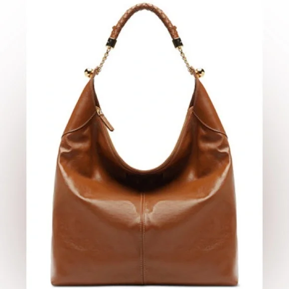 Women's Hobo Bag, Caramel Leather, Large, Brown Braided Strap, Arezzo