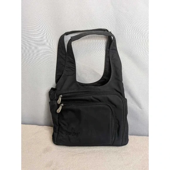 AmeriBag Black Nylon Shoulder Bag Hobo‎ Purse Organizer Multi Pocket