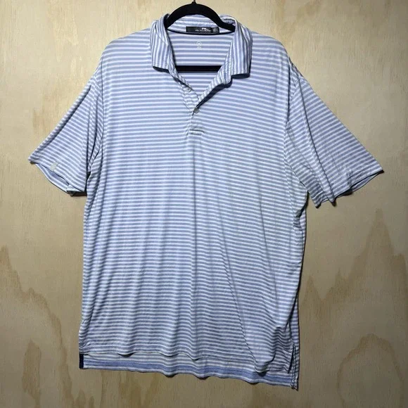 RL Ralph Lauren‎ Polo Shirt Mens L Blue White Striped Golf Stretch Performance