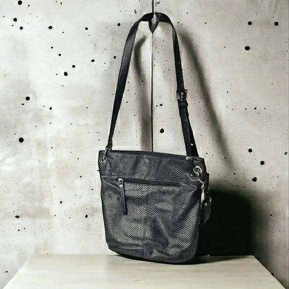 Tignanello Texture Reptile Metallic Pearlized Hobo Bucket Shoulder Scale Leather