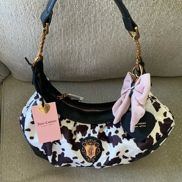 Juicy Couture Romance Cow Hobo Purse - Black & White