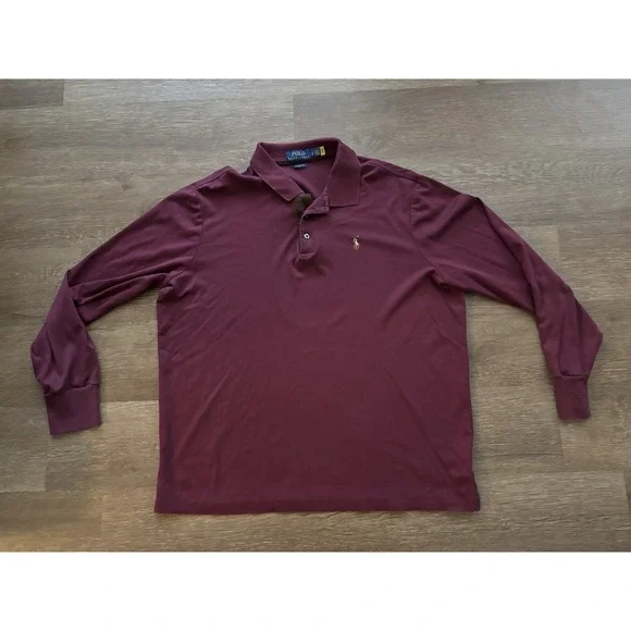 Polo Ralph Lauren Soft Cotton Polo Shirt Mens Large Classic Fit Refined‎ Maroon
