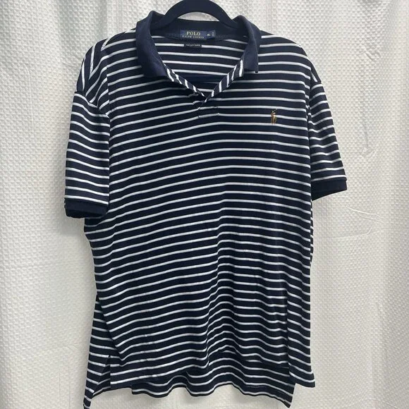 Polo Ralph Lauren Men’s Pima Cotton Blue & White Stripe Polo Shirt XL Flesh Pony