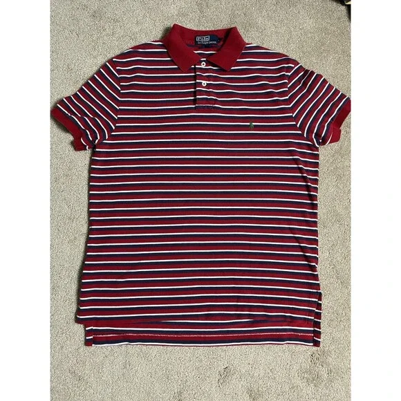 Polo Ralph‎ Lauren Men's Sz L Polo Shirt Yellow Blue Striped Short Sleeve Read