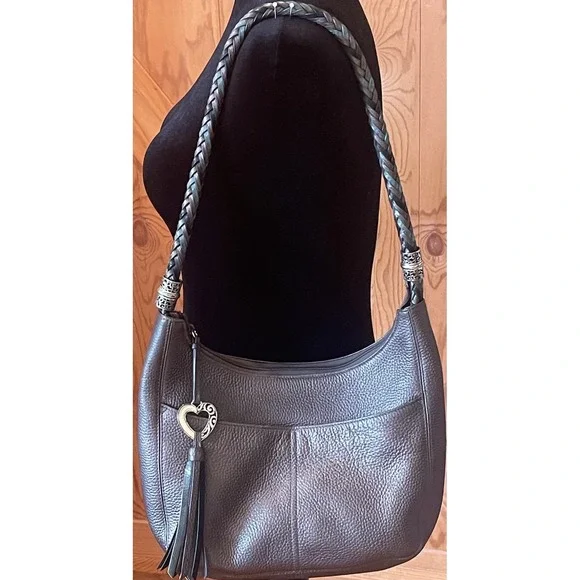 Brighton Barbados  Pebbled Leather Hobo Shoulder Handbag Braided Strap