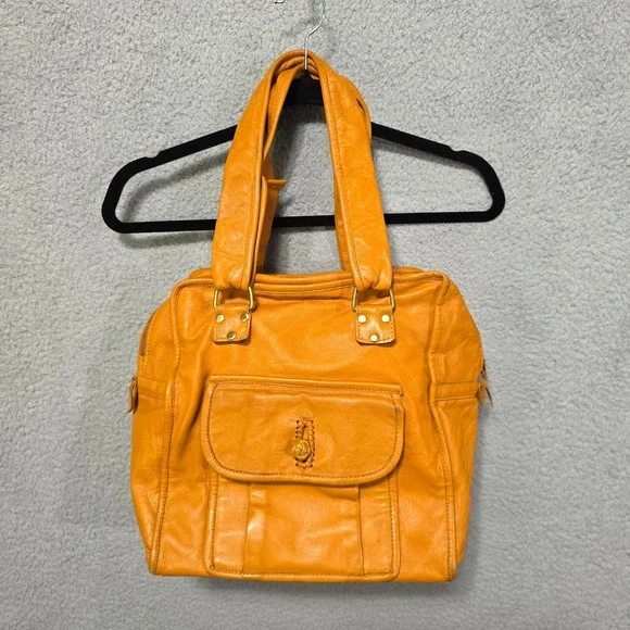 Vintage 70s Cowhide Leather Square Handbag Purse 12x12x7 Burnt Orange Mr. Hide