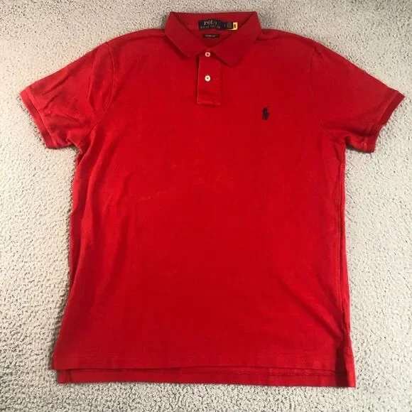 Polo Ralph Lauren Shirt Men Large Red Solid Custom Slim Golf Embroidered Pony