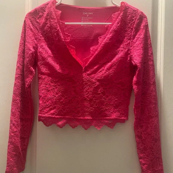 New With Tag Reoria Lace Pink Cropped Top Size S - 4
