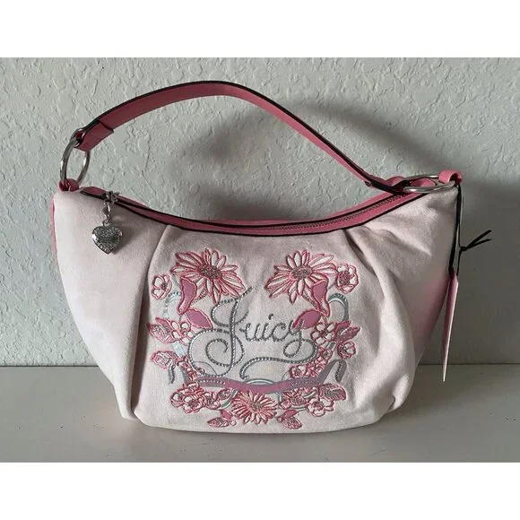 Juicy Couture Juicy In Bloom Hobo Shoulder Bag Purse Powder Blush‎ Pink Floral