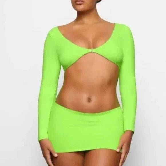 SKIMS Neon Green Recycled Swim Long Sleeve Shrug Top 3X Cover‎ Up