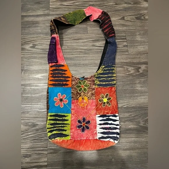Hippie canvas women cotton hobo bag with razor cuts