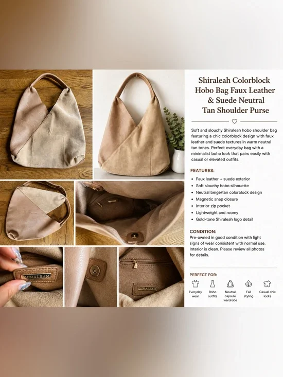 Shiraleah for Anthropologie Tan and Beige Two-Tone Hobo Shoulder Bag