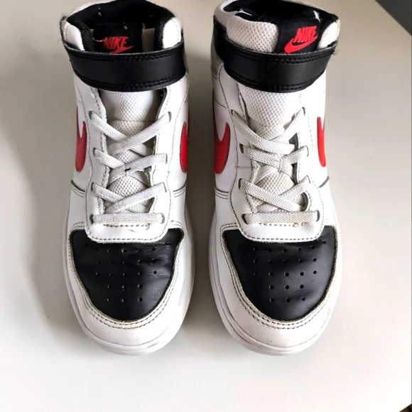 Nike Kids High-Top Sneakers - Black, White, and Red