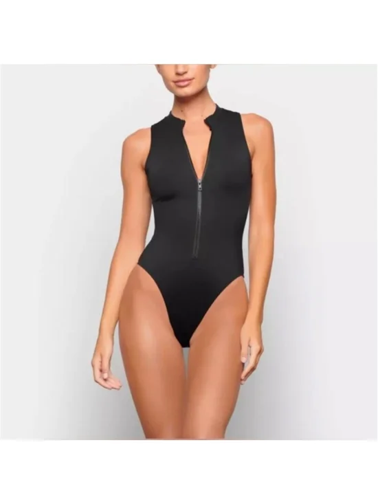 SKIMS Zip Front High Neck One Piece Swimsuit Black 3X Recycled Nylon NWOT