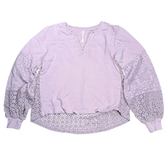 Anthropologie XS Shirt Lavendar Purple Lace Eyelet Balloon Sleeve