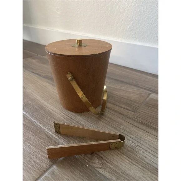 Vintage Real Teak Wood Ice Bucket 60s‎ KMC Danish Mid Century Modern 6
