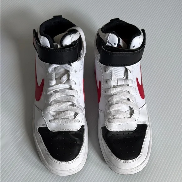 Nike Kids High-Top Sneakers - White, Black, and Red. Size 7