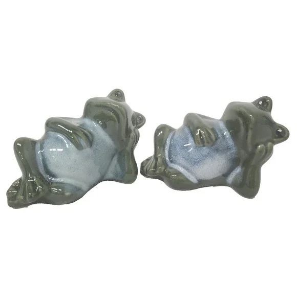 Vintage Green Ceramic Glazed Frog Figurine Toad Garden Home Decor Pair of 2