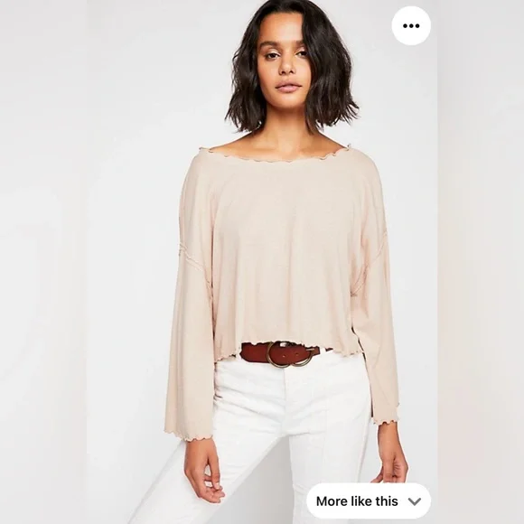 NWT We The Free Bird Gang Tan Sand Ruffle Hem Crop Top Bell Sleeve Womens Medium