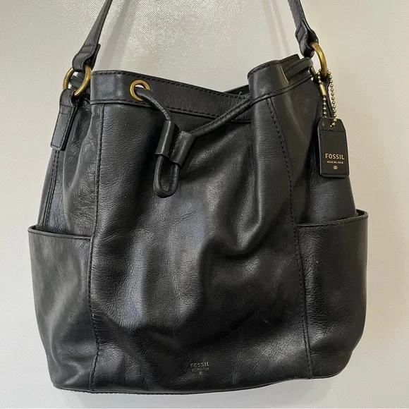 Fossil Black Leather Bucket Bag