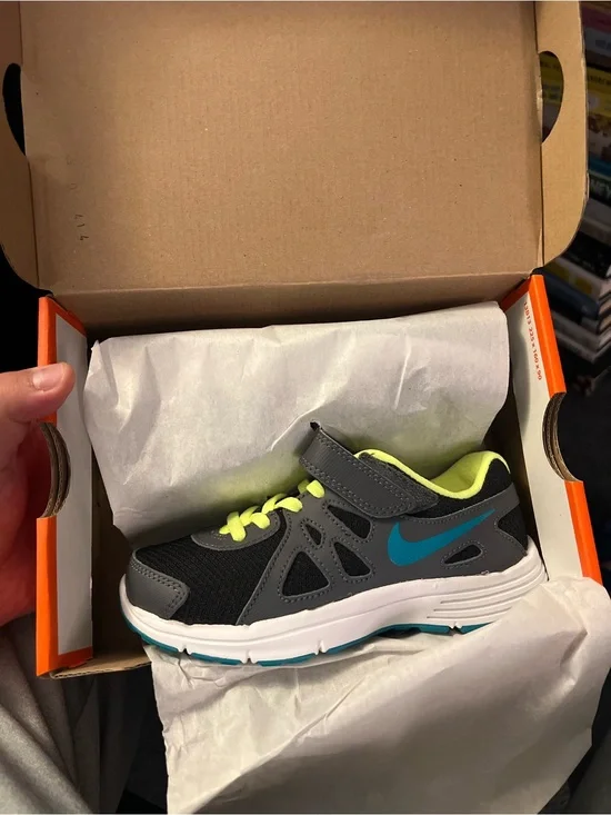 Nike Kids Gray, Teal & Neon Yellow Athletic Sneakers