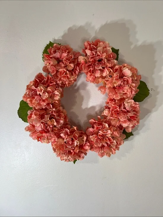 Coral Hydrangea Wreath - Home Holiday Decor