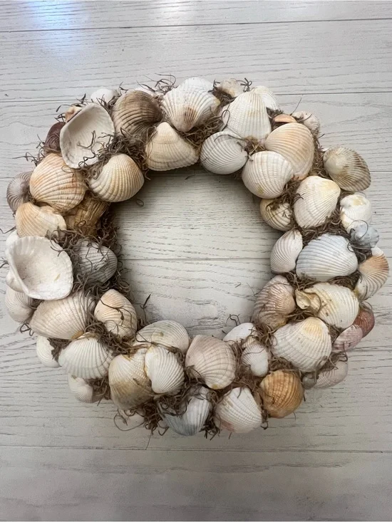 Handmade Seaside Shell Wreath - Natural White & Cream- 12”