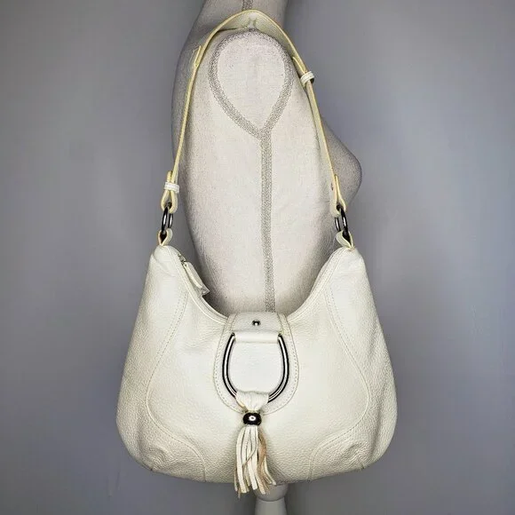 Coldwater Creek Sydney White Pebble Leather Shoulder Purse
