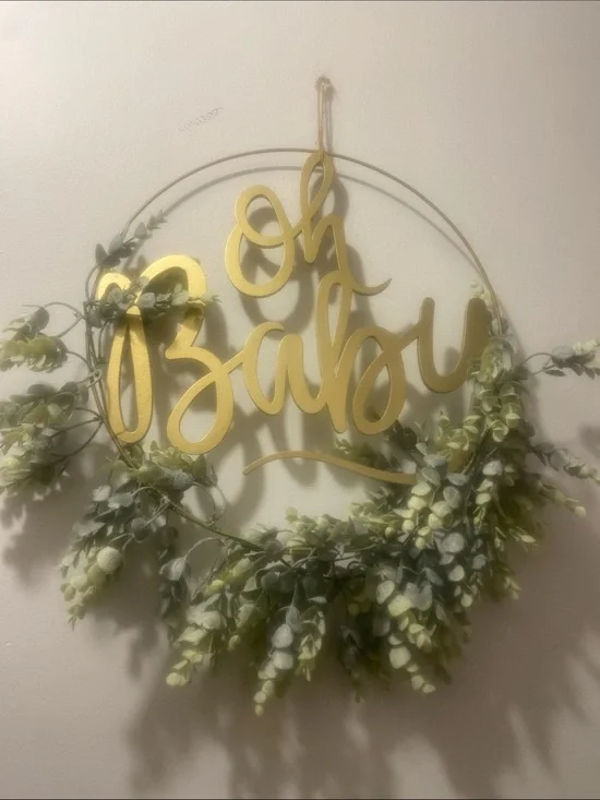 Oh Baby Gold Script Wreath Sign - Home Holiday Decor