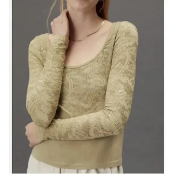 Anthropologie Seamless Boatneck Top Womens Medium Moss Green Minimalist Classic