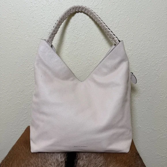Rebecca Minkoff Chain Hobo Bag Cream Leather Handle Side Zippers‎ Quiet Luxury
