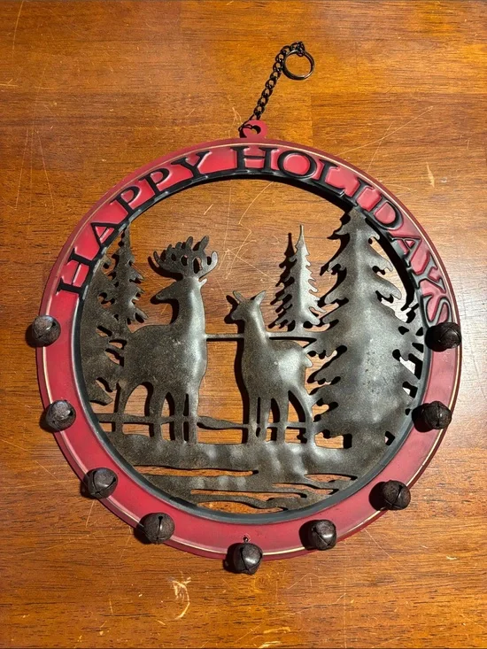 Happy Holidays Metal Reindeer Wall Hanging - Red and Black