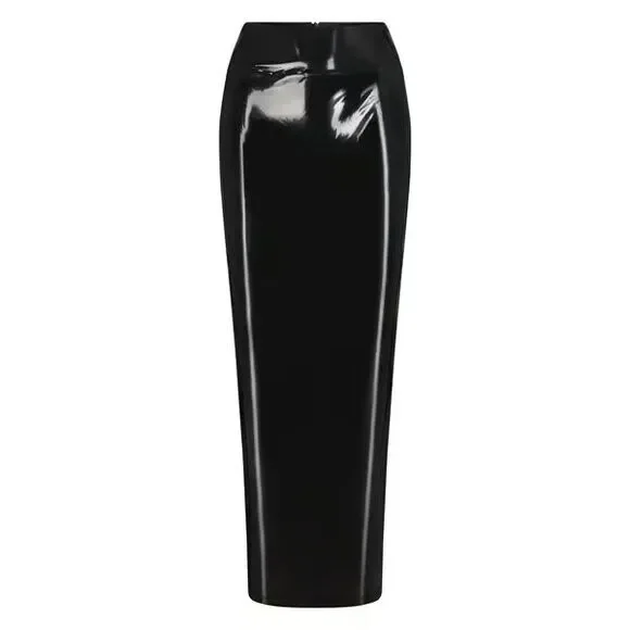 SKIMS Size XXS Patent Faux Leather Swim Skirt Black Onyx CU-SKT-3656 2XS NEW