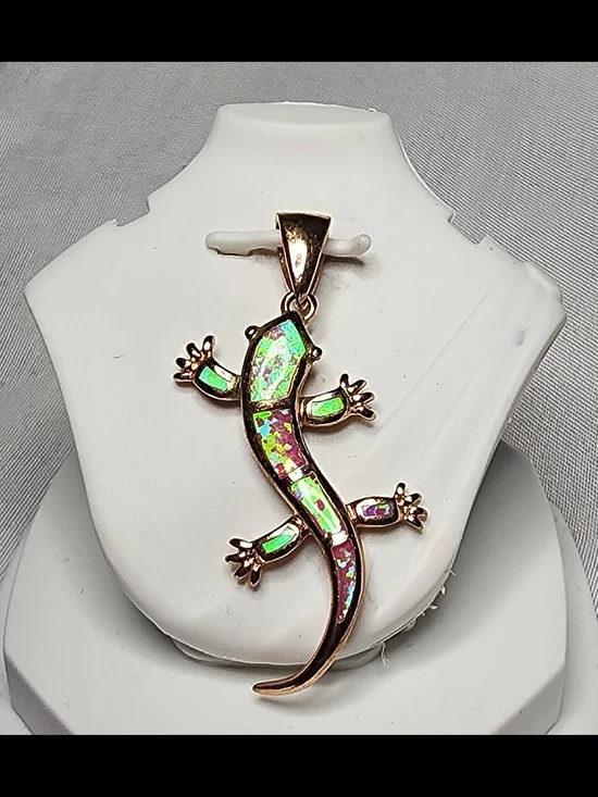 Silver Pink Fire Opal Inlay Pendant