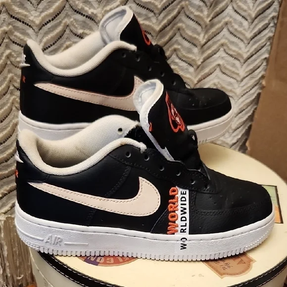 NIKE  Airforce Worldwide Black 4Y Youth Orange Sneakers