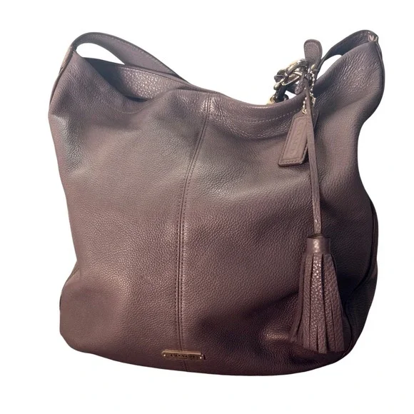 Coach Pebbled Leather Hobo‎ Shoulder Bag Brown Tassel Large Slouchy Boho Purse
