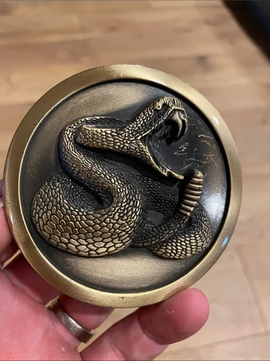 Antique Bronze Snake Accent Belt Buckle- Gold & Black rattlesnake