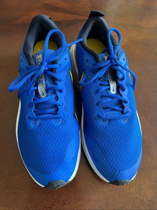 Nike Air Zoom Royal Blue Athletic Sneakers with Yellow Details