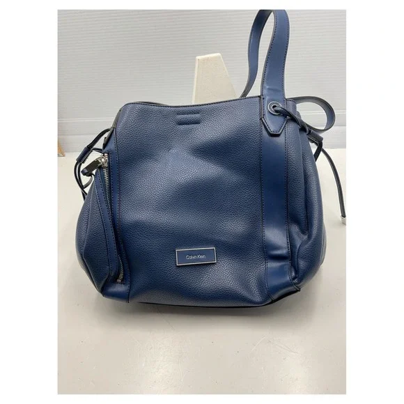 Calvin Klein Blue Pebbled‎ Faux Leather Large Hobo Shoulder Bag H1GBYUT2