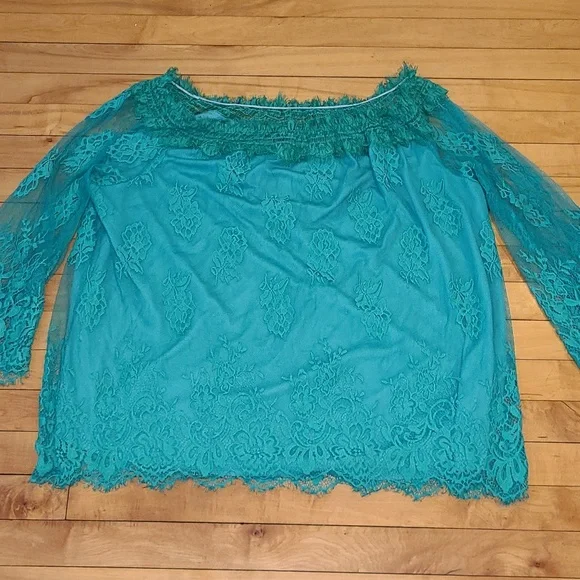 Roaman's Off the Shoulder Green  Lace Top.  Size 18W