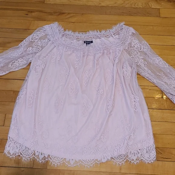 Roaman's Off the Shoulder Pale Pink  Lace Top.  Size 18W