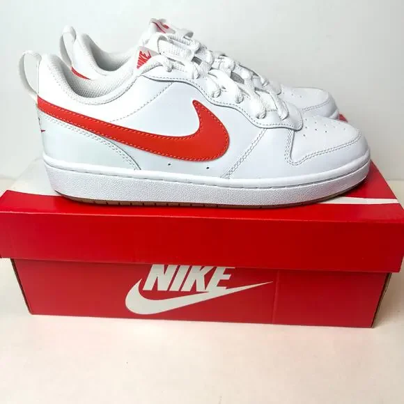 New Nike Court Borough Low 2 GS White/Orange Summit Youth Size 5.5