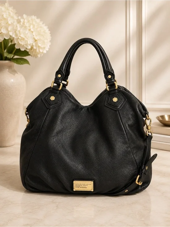 Marc Jacobs Black Pebbled Leather Large Hobo Shoulder Bag Crossbody
