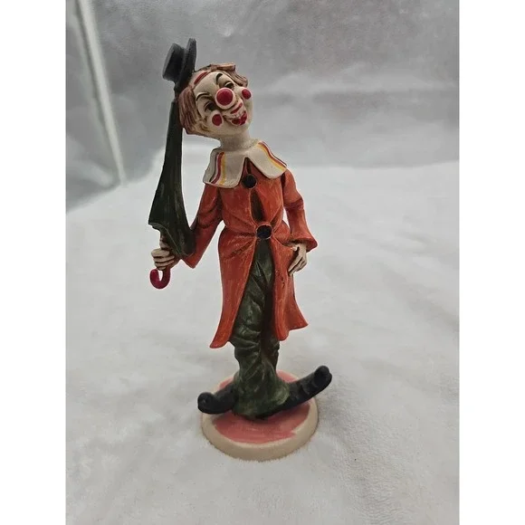 Vintage Fontanini Clown Figure w/ Umbrella Made in Italy Hobo