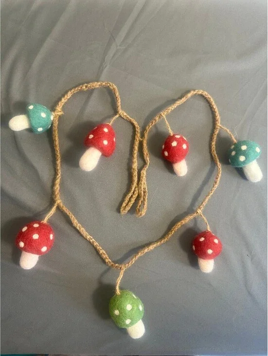Green and Red Mushroom Garland Cottagecore Fairycore